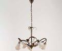 Lampadario-Classico-Arte-Povera-5-Luci-Ferro-Battuto-Marrone-e-Oro-Serie-Cestino