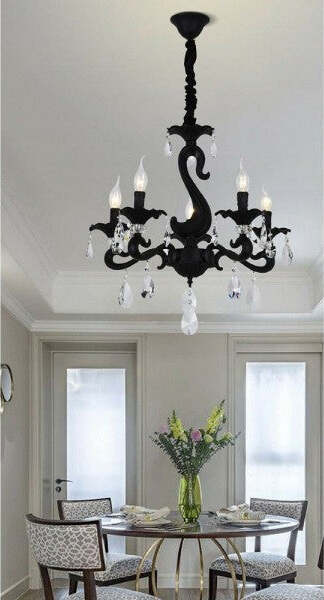 Lampadario-Classico-Attacco-E14-5-Bracci-Con-Pendenti-In-Acrilico-Lampada-A15-5