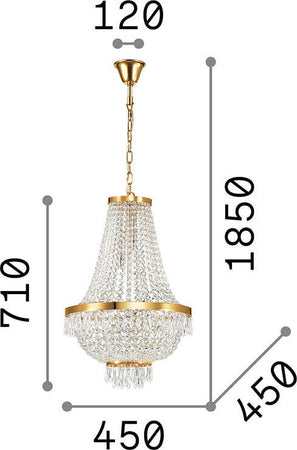 Lampadario-Classico-Caesar-Metallo-Cristallo-Oro-9-Luci-G9-3W-3000K-Luce-Calda
