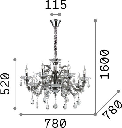 Lampadario-Classico-Colossal-Metallo-Cristallo-Grigio-8-Luci-E14