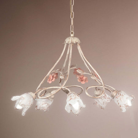Lampadario-classico-Due-P-illuminazione-MATILDE-5-E14-LED-metallo-vetro-sospensione