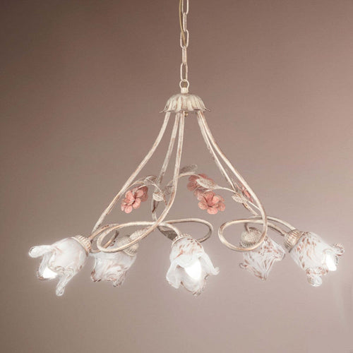 Lampadario-classico-Due-P-illuminazione-MATILDE-5-E14-LED-metallo-vetro-sospensione