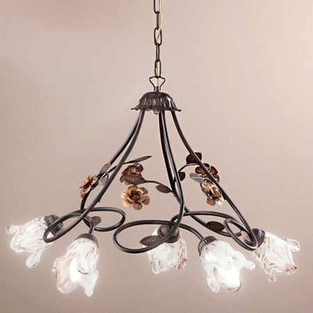 Lampadario-classico-Due-P-illuminazione-MATILDE-5-E14-LED-metallo-vetro-sospensione