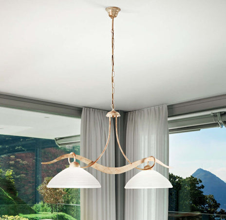 Lampadario-classico-Due-P-illuminazione-YOKE-2712-S2-E27-LED-avorio-vetro-bilanciere