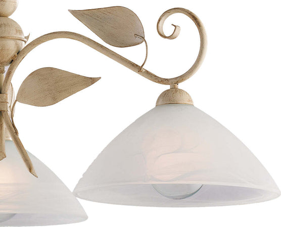 Lampadario-Classico-Esse-3-Luci-Ferro-Battuto-E-Vetro-Avorio-E-Oro