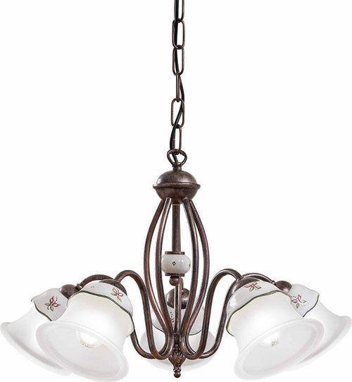 Lampadario-Classico-Ferrara-Metallo-E-Ceramica-Nero-Sfumato-Rame-5-Luci-E14