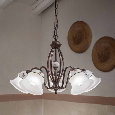 Lampadario-Classico-Ferrara-Metallo-E-Ceramica-Nero-Sfumato-Rame-5-Luci-E14
