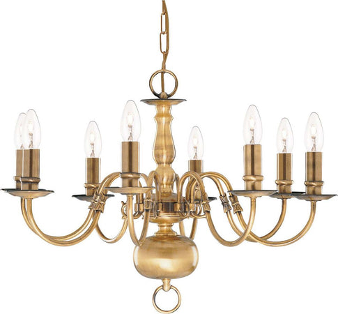 Lampadario-Classico-Fiammingo-Acciaio-Ottone-8-Luci-E14