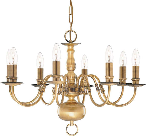 Lampadario-Classico-Fiammingo-Acciaio-Ottone-8-Luci-E14