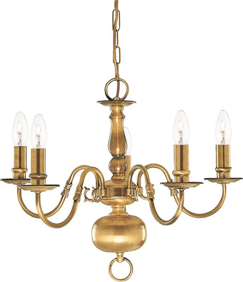 Lampadario-Classico-Fiammingo-Ottone-5-Luci-E14
