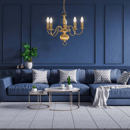Lampadario-Classico-Fiammingo-Ottone-5-Luci-E14