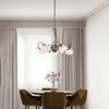 Lampadario-Classico-Forgiato-5-Luci-Ferro-Marrone-E-Oro-Vetro-Bianco