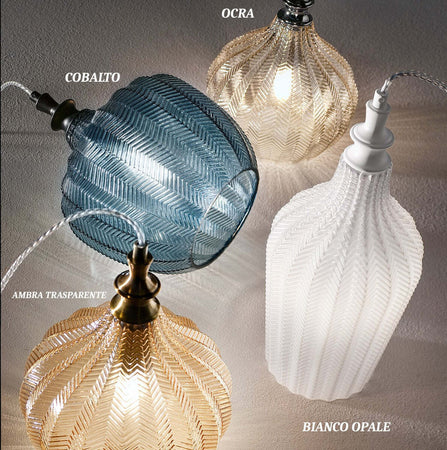 Lampadario-classico-Gea-Luce-CLEOFE-S11-E27-LED-vetro-ambra-lampada-sospensione