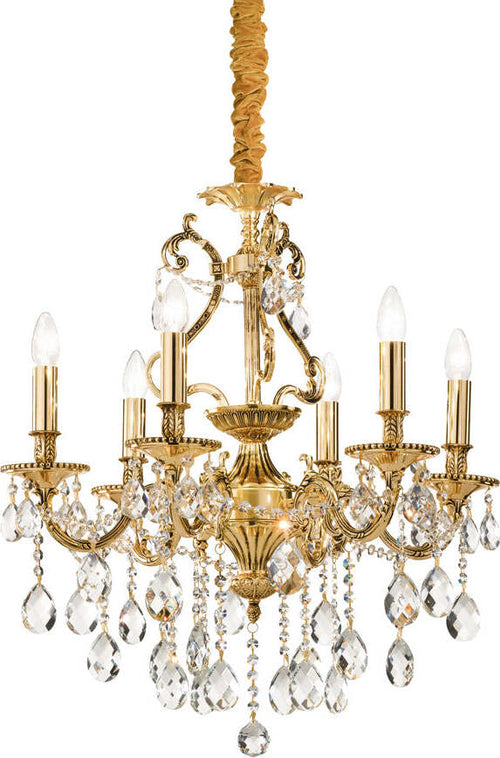 Lampadario-Classico-Gioconda-Metallo-Cristallo-Oro-6-Luci-E14