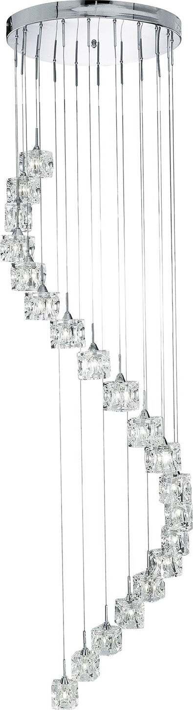 Lampadario-Classico-Ice-Cube-Acciaio-Cromo-Vetro-Trasparente-Led-3,2W-3000K