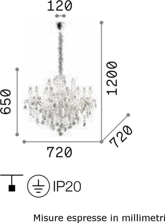 Lampadario-classico-Ideal-Lux-FLORIAN-SP12-ORO-035611-E14-LED-cristallo-sospensione