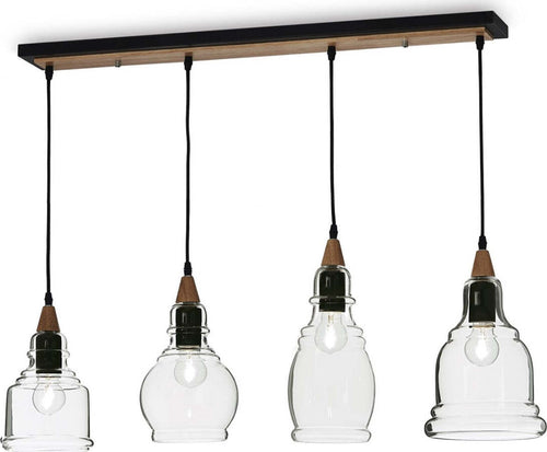 Lampadario-classico-Ideal-Lux-GRETEL-SP4-122557-E27-LED-vintage-vetro-metallo-legno-sospensione