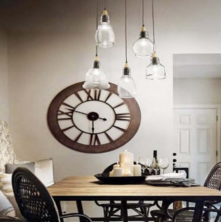 Lampadario-classico-Ideal-Lux-GRETEL-SP5-103174-E27-LED-vintage-vetro-metallo-legno-sospensione