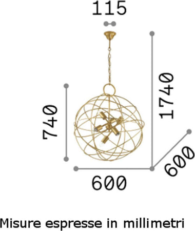 Lampadario-classico-IDEAL-LUX-KONSE-SP6-156026-E27-LED-60CM-metallo-oro-scuro-sospensione-tonda-classica-multiluce-interno