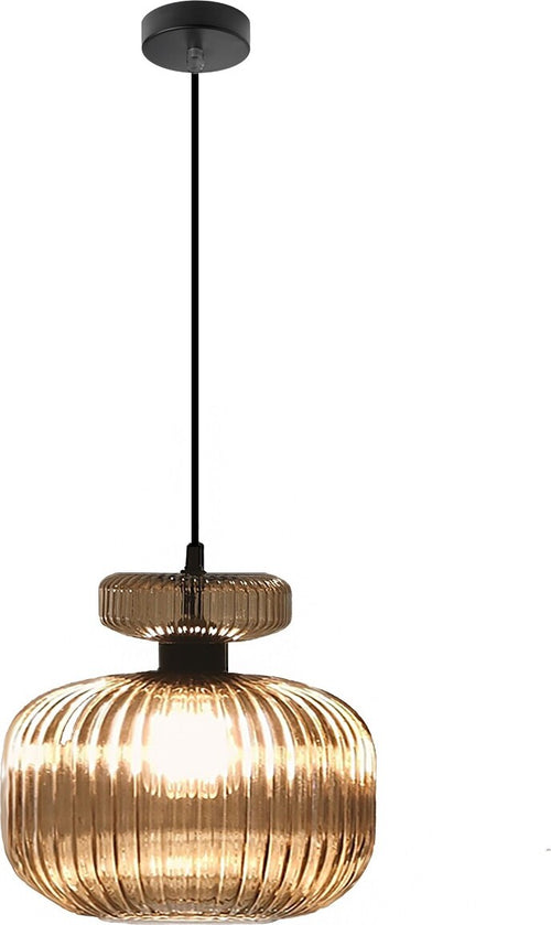 Lampadario-classico-Illuminando-SP-GRETA-G-AM-E27-LED-vetro-ambra-sospensione