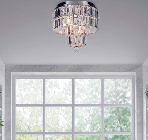 Lampadario-Classico-Impero-Acciaio-Cromo-Vetro-Trasparente-4-Luci-E14