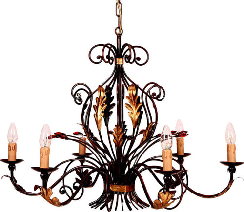 Lampadario-Classico-In-Ferro-Noce-Oro-6-Luci-Sterna
