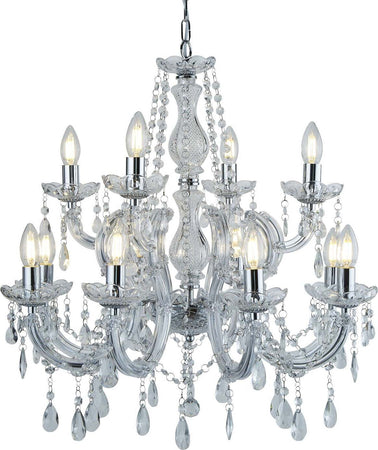 Lampadario-Classico-Marie-Therese-Acciaio-Cromo-Vetro-Trasparente-12-Luci-E14