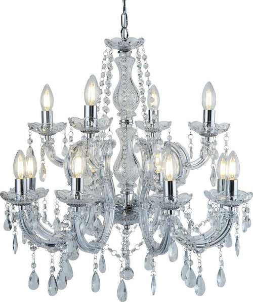 Lampadario-Classico-Marie-Therese-Acciaio-Cromo-Vetro-Trasparente-12-Luci-E14