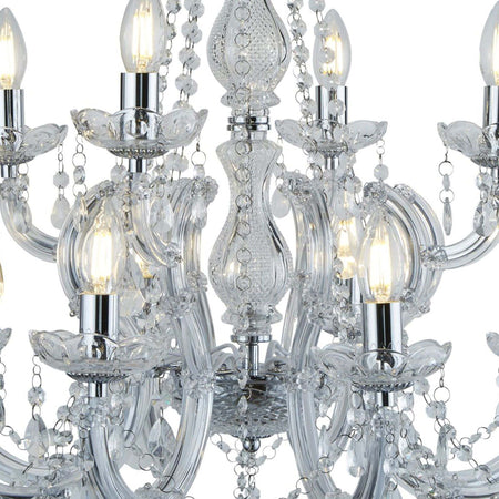 Lampadario-Classico-Marie-Therese-Acciaio-Cromo-Vetro-Trasparente-12-Luci-E14