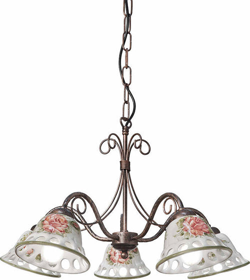 Lampadario-Classico-Napoli-Metallo-E-Ceramica-Nero-Sfumato-Rame-5-Luci-E14