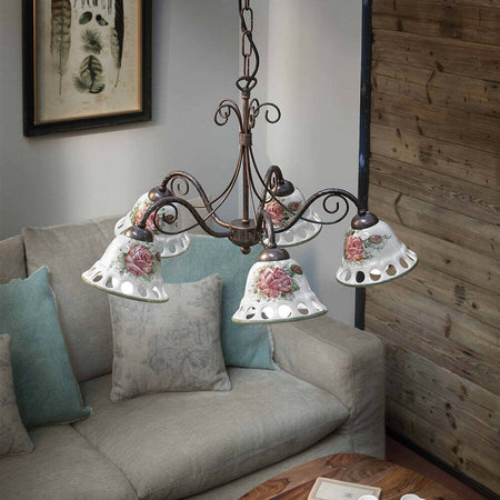 Lampadario-Classico-Napoli-Metallo-E-Ceramica-Nero-Sfumato-Rame-5-Luci-E14