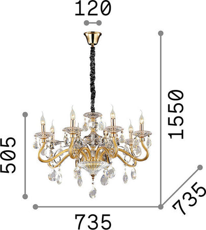 Lampadario-Classico-Negresco-Metallo-Cristallo-Oro-8-Luci-E14