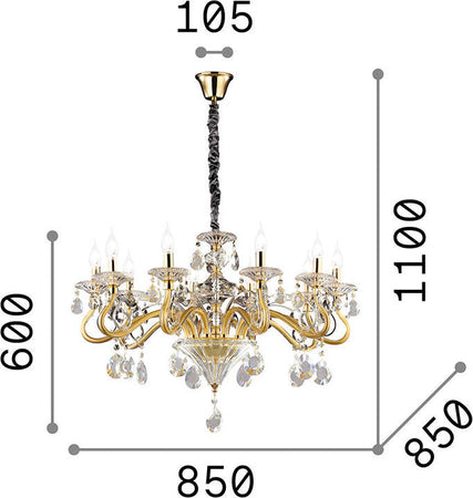 Lampadario-Classico-Negresco-Metallo-Cristallo-Trasparente-10-Luci-E14