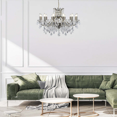 Lampadario-Classico-Parigi-Acciaio-Ottone-Vetro-Trasparente-12-Luci-E14