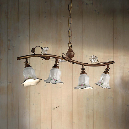 Lampadario-Classico-Pisa-Metallo-E-Ceramica-Ruggine-Sfumato-Oro-4-Luci-E14