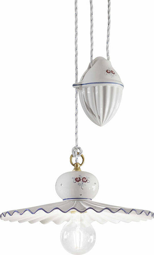 Lampadario-Classico-Roma-Ceramica-E-Ottone-Satinato-Decorato-Filo-Blu-1-Luce-E27