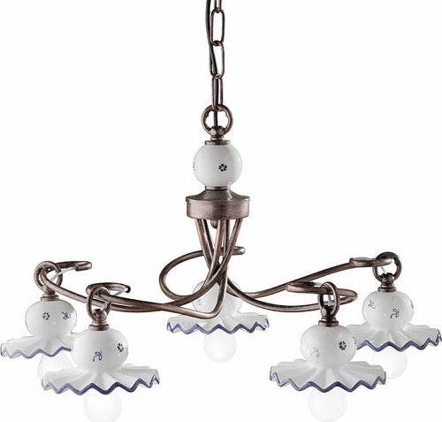 Lampadario-Classico-Roma-Metallo-E-Ceramica-Nero-Sfumato-Rame-5-Luci-E14