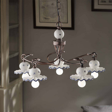 Lampadario-Classico-Roma-Metallo-E-Ceramica-Nero-Sfumato-Rame-5-Luci-E14