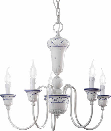 Lampadario-Classico-Sanremo-Metallo-E-Ceramica-Bianco-Sfumato-Argento-5-Luci-E14
