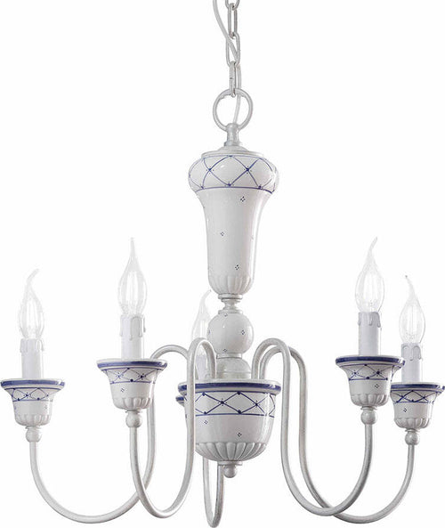 Lampadario-Classico-Sanremo-Metallo-E-Ceramica-Bianco-Sfumato-Argento-5-Luci-E14