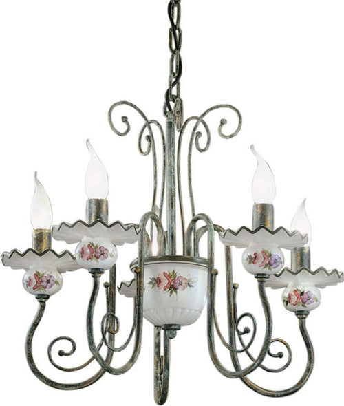 Lampadario-Classico-Sanremo-Metallo-E-Ceramica-Verde-Sfumato-Oro-5-Luci-E14