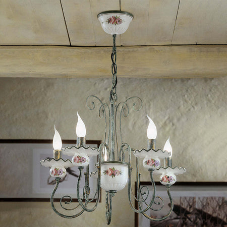 Lampadario-Classico-Sanremo-Metallo-E-Ceramica-Verde-Sfumato-Oro-5-Luci-E14