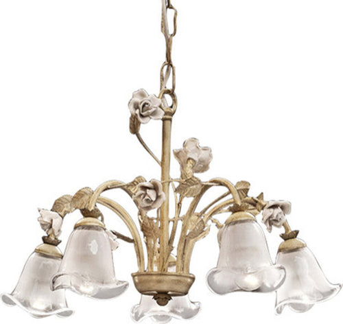 Lampadario-Classico-Siena-Metallo-E-Ceramica-Nero-Sfumato-Oro-Lucido-5-Luci-E14