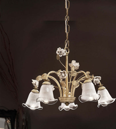 Lampadario-Classico-Siena-Metallo-E-Ceramica-Nero-Sfumato-Oro-Lucido-5-Luci-E14