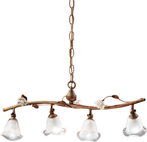 Lampadario-Classico-Siena-Metallo-E-Ceramica-Ruggine-Decorato-Lucido-4-Luci-E14