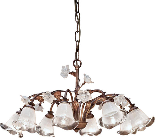 Lampadario-Classico-Siena-Metallo-E-Ceramica-Ruggine-Decorato-Lucido-8-Luce-E14