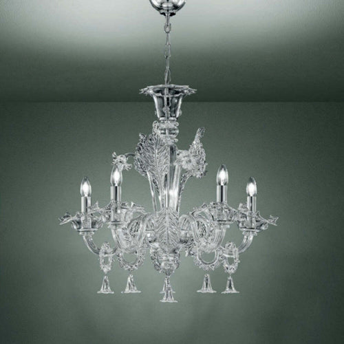 Lampadario-classico-Sylcom-GIUSTINIAN-1377-5-MINI-E14-LED-vetro-murano-sospensione