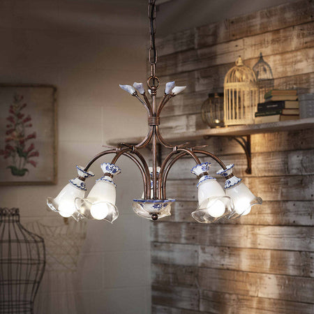 Lampadario-Classico-Vicenza-Metallo-E-Ceramica-Nero-Sfumato-Rame-5-Luci-E14
