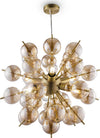Lampadario-Contemporanea-Bolla-Metallo-Ottone-6-Luci-Diffusori-Vetro-Ambra