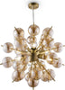 Lampadario-Contemporanea-Bolla-Metallo-Ottone-6-Luci-Diffusori-Vetro-Ambra
